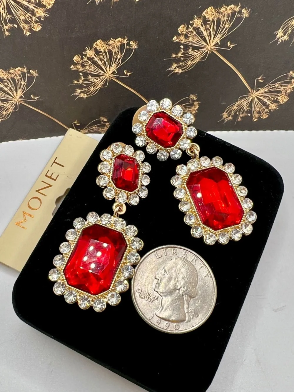 Monet Red Dangle Earrings